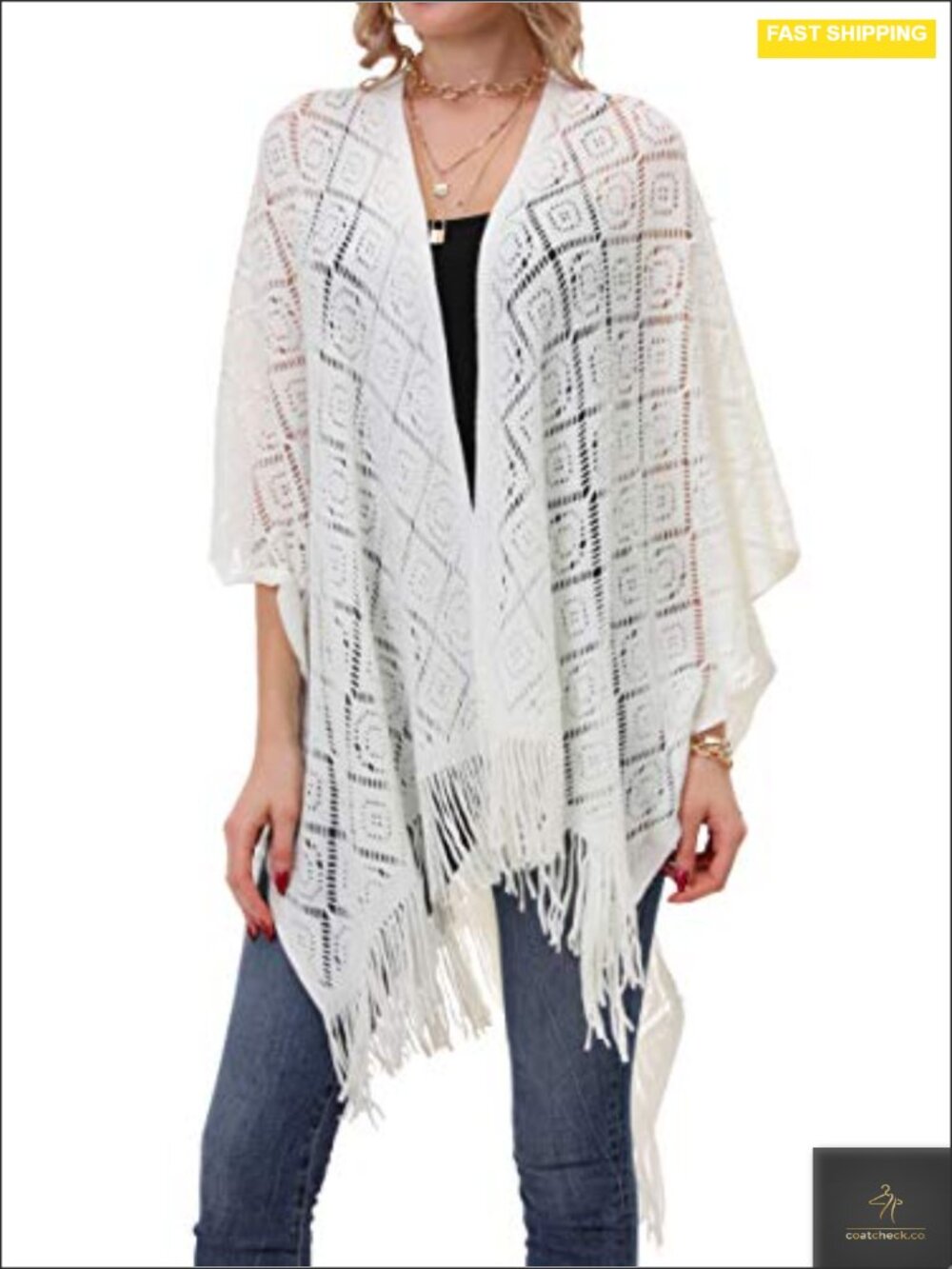 Soft Knit Poncho Shawl Wrap Plus Size Fringe Cape Cardigan